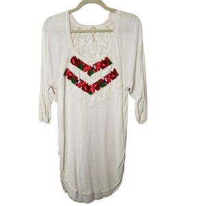 FREE PEOPLE  White Lace Embroidered TUNIC TOP